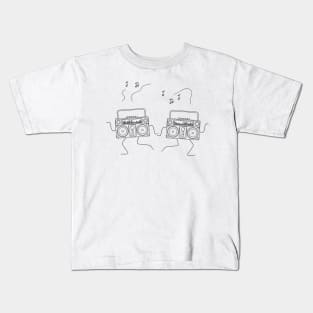 line art illustration of a pair of old school radios dancing together Kids T-Shirt